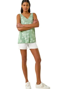 Roman Green Paisley Print Stretch Cami Top