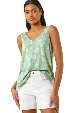 Roman Green Paisley Print Stretch Cami Top