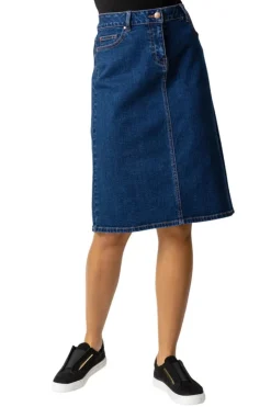Roman Indigo Cotton Denim Stretch A line Skirt
