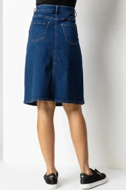 Roman Indigo Cotton Denim Stretch A line Skirt