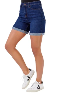 Roman Indigo Stretch Denim Mom Shorts