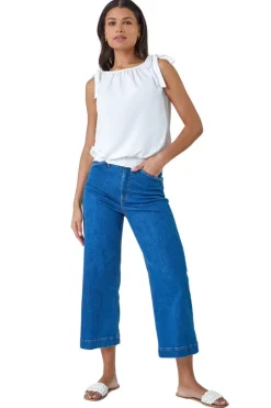 Roman Ivory Bow Detail Shirred Hem Top