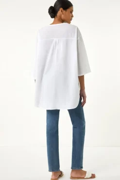 Roman Ivory Cotton Floral Embroidered Tunic Top