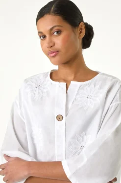 Roman Ivory Cotton Floral Embroidered Tunic Top