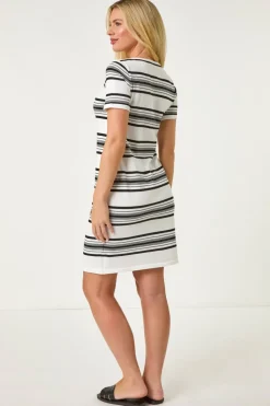 Roman Ivory Petite Stripe Knit Dress