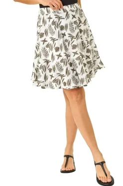Roman Ivory Short Leaf Print A Line Skirt