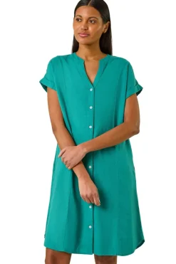 Roman Jade Green Linen Mix Shift Dress