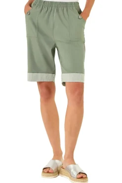 Roman Khaki Bengaline Turn Up Stripe Shorts