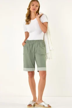 Roman Khaki Bengaline Turn Up Stripe Shorts