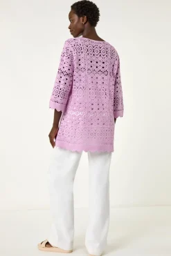 Roman Lavender Crochet Scallop Edge Knit Tunic