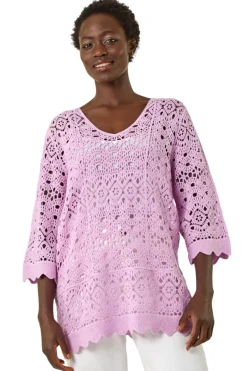 Roman Lavender Crochet Scallop Edge Knit Tunic