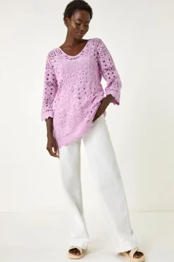 Roman Lavender Crochet Scallop Edge Knit Tunic