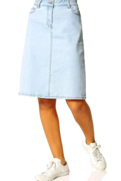 Roman Light Blue Cotton Denim Stretch A line Skirt