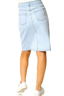Roman Light Blue Cotton Denim Stretch A line Skirt