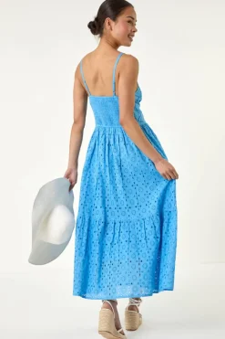 Roman Light Blue Petite Broderie Strappy Maxi Dress