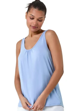 Roman Light Blue Plain V Neck Stretch Jersey Vest Top