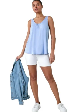 Roman Light Blue Plain V Neck Stretch Jersey Vest Top