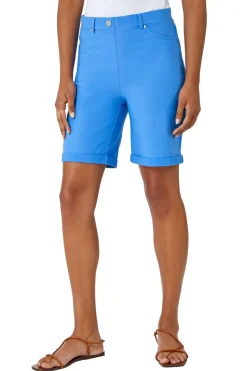 Roman Light Denim Elastic Waist Turn Up Stretch Shorts