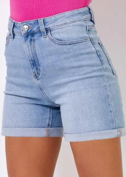 Roman Light Denim Stretch Denim Mom Shorts