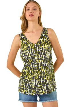 Roman Lime Abstract Print Stretch Jersey Cami Top