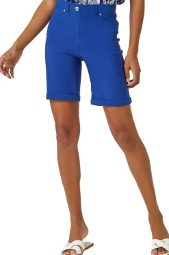 Roman Midnight Blue Elastic Waist Turn Up Stretch Shorts