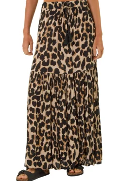 Roman Natural Animal Print Tiered Maxi Skirt