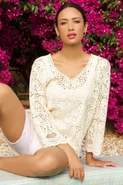 Roman Natural Cotton Crochet Tunic Top