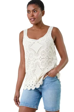 Roman Natural Cotton Crochet Knit Vest Top
