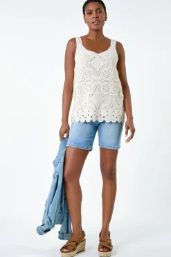 Roman Natural Cotton Crochet Knit Vest Top