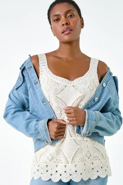 Roman Natural Cotton Crochet Knit Vest Top