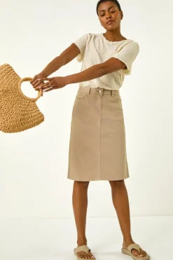 Roman Natural Cotton Denim Stretch A line Skirt