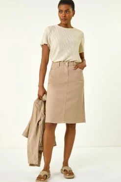 Roman Natural Cotton Denim Stretch A line Skirt