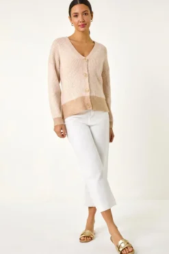 Roman Natural Textured V-Neck Knit Cardigan