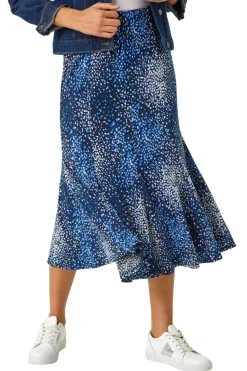Roman Navy Abstract Print Panel Skirt