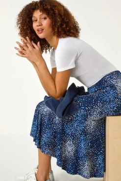 Roman Navy Abstract Print Panel Skirt