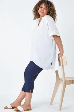 Roman Navy Blue Curve Cropped Stretch Trouser