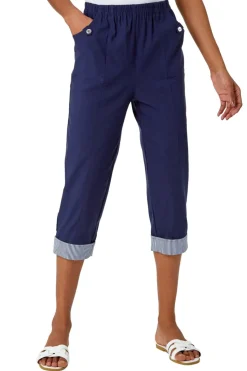 Roman Navy Contrast Detail Cropped Stretch Trouser