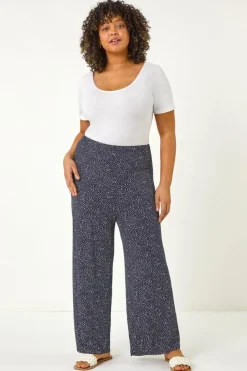 Roman Navy Curve Abstract Spot Print Palazzo Trouser