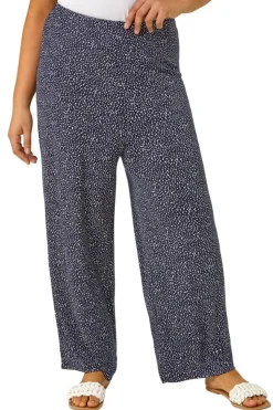 Roman Navy Curve Abstract Spot Print Palazzo Trouser