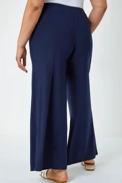 Roman Navy Curve Elastic Waist  Wide Leg Trousers