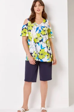 Roman Navy Curve Knee Length Stretch Shorts