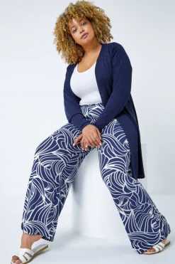 Roman Navy Curve Linear Print Palazzo Trousers