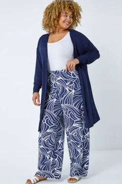 Roman Navy Curve Linear Print Palazzo Trousers
