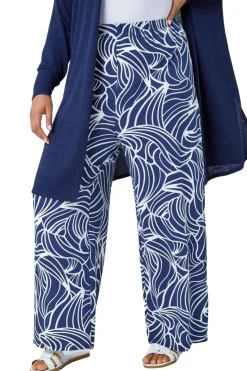 Roman Navy Curve Linear Print Palazzo Trousers