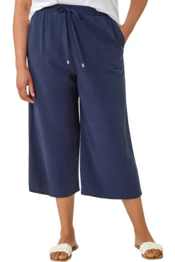 Roman Navy Curve Linen Mix Cropped Trousers