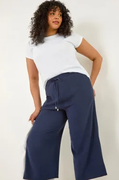 Roman Navy Curve Linen Mix Cropped Trousers