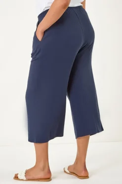 Roman Navy Curve Linen Mix Cropped Trousers