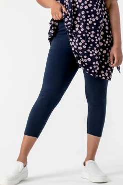 Roman Navy Curve Plain Elastic Waist Cropped Leggings
