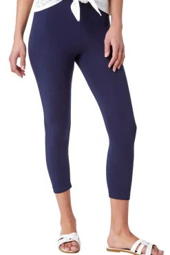 Roman Navy Elastic Waist Stretch Cropped Leggings
