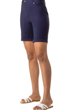 Roman Navy Elastic Waist Turn Up Stretch Shorts